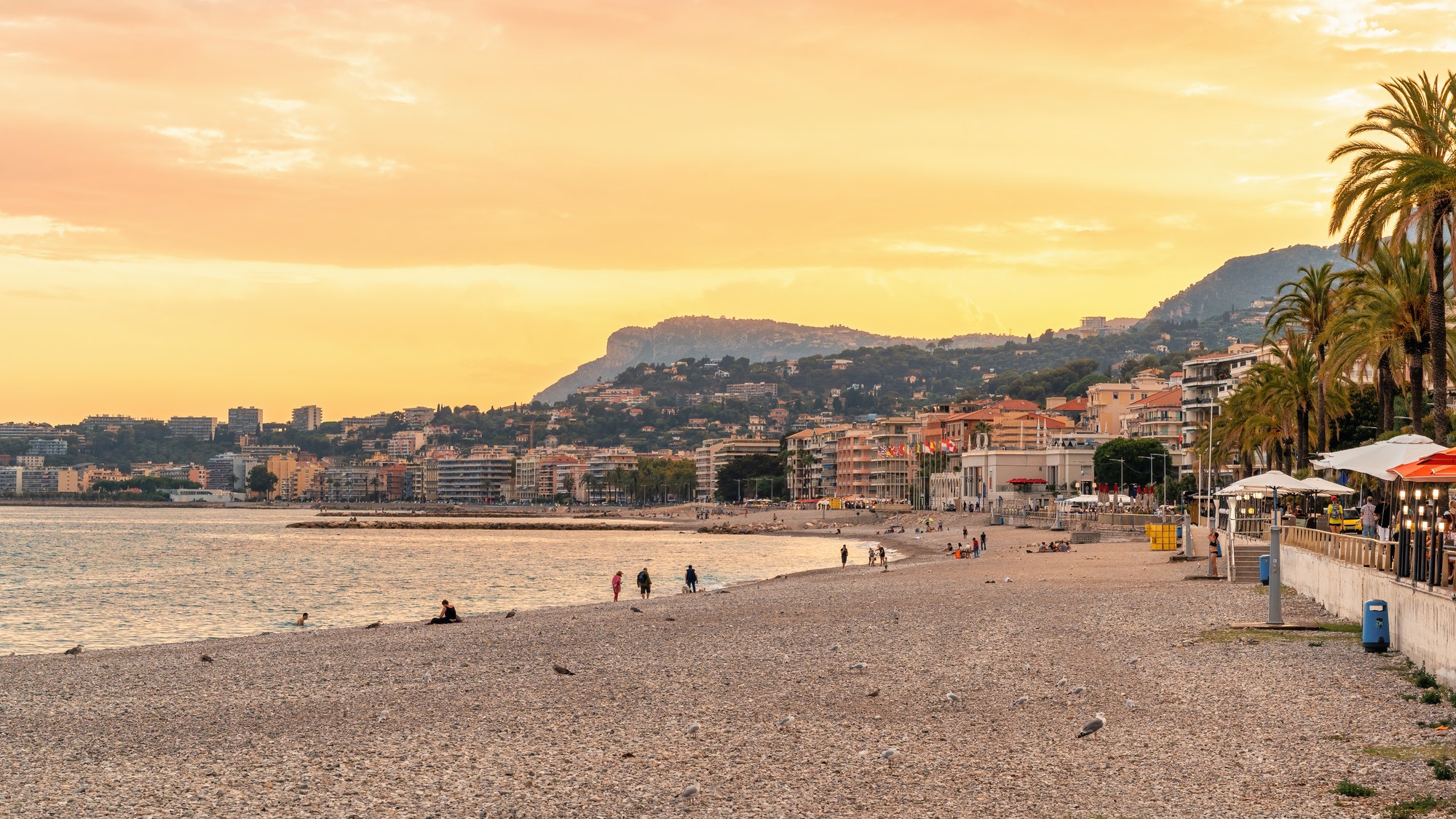 View of the cote d'Azur in Menton at sunset, France